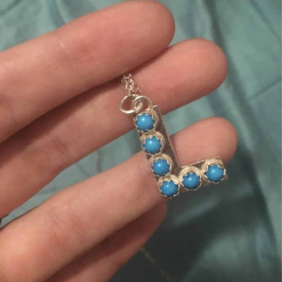 Jewelry - Turquoise and Sterling Initial Necklace: L